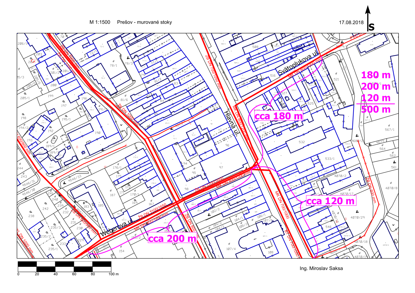 Obr. 17 Prešov –murované stoky – současný záznam v GIS VVS a.s. Košice, závod Prešov [15]